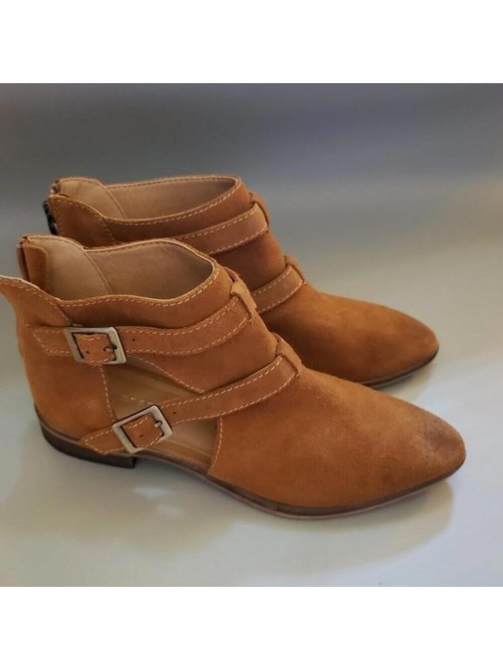 New Chinese Laundry Dandie Buckled Ankle Boots Brown Suede Women's 8.5 NWOB